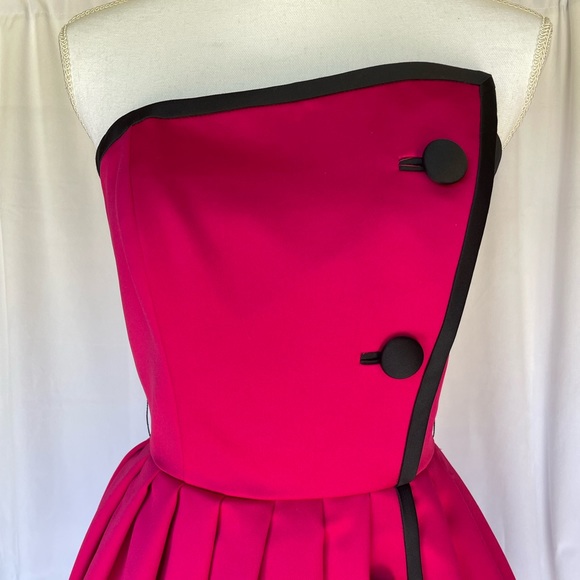 Vintage 1980’s AJ Bari for Lord & Taylor Hot Pink Asymmetrical Strapless Drress - Picture 2 of 7